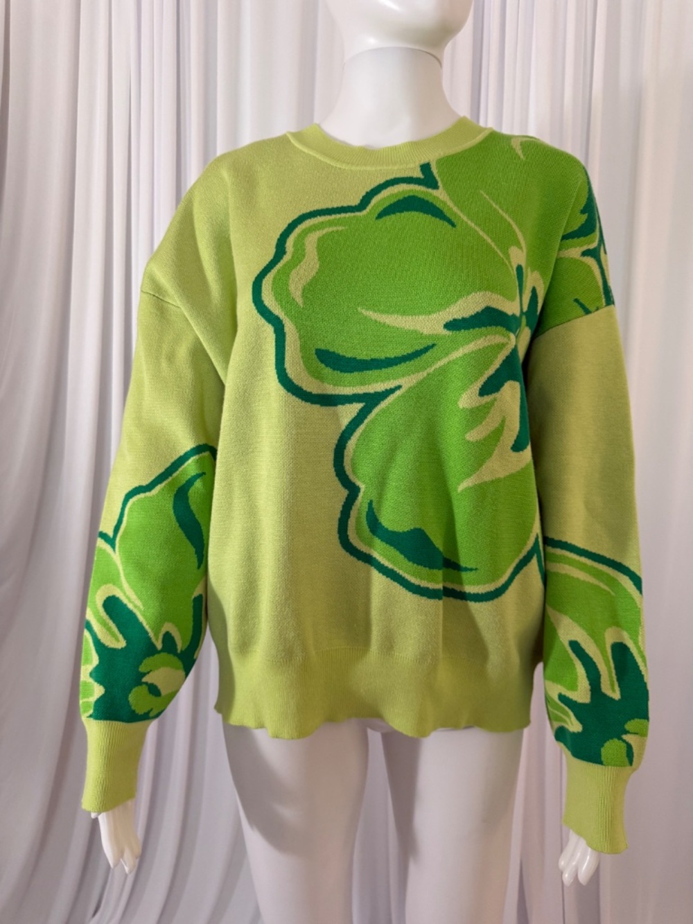 Jaclyn Smith Cactus Green Floral Jacquard Sweater Size XL NWOT - Picture 2 of 16